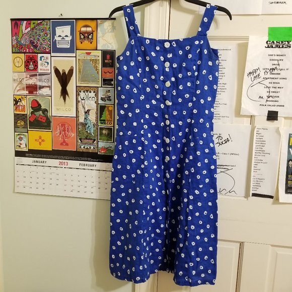 Adrienne Vittadini dress 8 polka dot sleeveless midi button front 100% linen - Picture 1 of 14